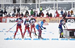 21.02.2016, Lahti, Finland (FIN): Niklas Dyrhaug (NOR), Finn Haagen Krogh (NOR), Petter Northug (NOR), Alexander Legkov (RUS), Jean Marc Gaillard (FRA), (l-r)  - FIS world cup cross-country, skiathlon men, Lahti (FIN). www.nordicfocus.com. © Felgenhauer/NordicFocus. Every downloaded picture is fee-liable.