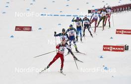21.02.2016, Lahti, Finland (FIN): Keishin Yoshida (JPN), Erik Bjornsen (USA), Robin Duvillard (FRA), Matti Heikkinen (FIN), (l-r)  - FIS world cup cross-country, skiathlon men, Lahti (FIN). www.nordicfocus.com. © Felgenhauer/NordicFocus. Every downloaded picture is fee-liable.