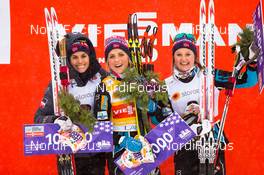 21.02.2016, Lahti, Finland (FIN): (l-r) Heidi Weng (NOR), Madshus, Swix, Rottefella, Therese Johaug (NOR), Fischer, Rottefella and Ingvild Flugstad Oestberg (NOR), Madshus, Swix, Rottefella - FIS world cup cross-country, skiathlon women, Lahti (FIN). www.nordicfocus.com. © Laiho/NordicFocus. Every downloaded picture is fee-liable.
