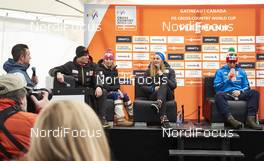 29.02.2016, Gatineau, Canada (CAN): Jessica Diggins (USA), Stina Nilsson (SWE)  and Federico Pellegrino (ITA) at the opening press conference   - FIS world cup cross-country, training, Gatineau (CAN). www.nordicfocus.com. © Felgenhauer/NordicFocus. Every downloaded picture is fee-liable.
