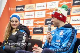 29.02.2016, Gatineau, Canada (CAN): Stina Nilsson (SWE) and Federico Pellegrino (ITA) at the opening press conference   - FIS world cup cross-country, training, Gatineau (CAN). www.nordicfocus.com. © Felgenhauer/NordicFocus. Every downloaded picture is fee-liable.