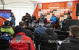 29.02.2016, Gatineau, Canada (CAN): Jessica Diggins (USA), Stina Nilsson (SWE), Federico Pellegrino (ITA) and Maurice Manificat (FRA) at the opening press conference   - FIS world cup cross-country, training, Gatineau (CAN). www.nordicfocus.com. © Felgenhauer/NordicFocus. Every downloaded picture is fee-liable.