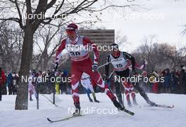 02.03.2016, Montreal, Canada (CAN): Knute Johnsgaard (CAN), Jovian Hediger (SUI), (l-r)  - FIS world cup cross-country, mass men, Montreal (CAN). www.nordicfocus.com. © Felgenhauer/NordicFocus. Every downloaded picture is fee-liable.