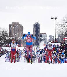 02.03.2016, Montreal, Canada (CAN): Ola Vigen Hattestad (NOR), Sergey Ustiugov (RUS), Emil Iversen (NOR), (l-r)  - FIS world cup cross-country, mass men, Montreal (CAN). www.nordicfocus.com. © Felgenhauer/NordicFocus. Every downloaded picture is fee-liable.