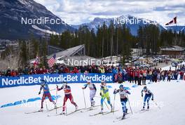 08.03.2016, Canmore, Canada (CAN): Yulia Belorukova (RUS), Maiken Caspersen Falla (NOR), Sadie Bjornsen (USA), Anamarija Lampic (SLO), Krista Parmakoski (FIN), (l-r)  - FIS world cup cross-country, individual sprint, Canmore (CAN). www.nordicfocus.com. © Felgenhauer/NordicFocus. Every downloaded picture is fee-liable.