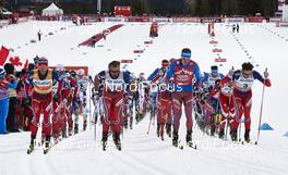 09.03.2016, Canmore, Canada (CAN): Martin Johnsrud Sundby (NOR), Petter Northug (NOR), Sergey Ustiugov (RUS), Emil Iversen (NOR), (l-r)  - FIS world cup cross-country, skiathlon men, Canmore (CAN). www.nordicfocus.com. © Felgenhauer/NordicFocus. Every downloaded picture is fee-liable.