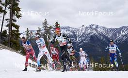 09.03.2016, Canmore, Canada (CAN): Petter Northug (NOR), Martin Johansson (SWE), Jonas Baumann (SUI), Jean Marc Gaillard (FRA), (l-r)  - FIS world cup cross-country, skiathlon men, Canmore (CAN). www.nordicfocus.com. © Felgenhauer/NordicFocus. Every downloaded picture is fee-liable.