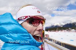 09.03.2016, Canmore, Canada (CAN): Kikkan Randall (USA), watching the race   - FIS world cup cross-country, skiathlon men, Canmore (CAN). www.nordicfocus.com. © Felgenhauer/NordicFocus. Every downloaded picture is fee-liable.