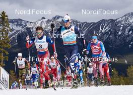 09.03.2016, Canmore, Canada (CAN): Jonas Dobler (GER), Emil Iversen (NOR), Francesco De Fabiani (ITA), Sergey Ustiugov (RUS), (l-r)  - FIS world cup cross-country, skiathlon men, Canmore (CAN). www.nordicfocus.com. © Felgenhauer/NordicFocus. Every downloaded picture is fee-liable.