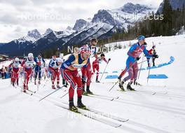09.03.2016, Canmore, Canada (CAN): Hans Christer Holund (NOR), Finn Haagen Krogh (NOR), Martin Johnsrud Sundby (NOR), Petter Northug (NOR), Sergey Ustiugov (RUS), (l-r)  - FIS world cup cross-country, skiathlon men, Canmore (CAN). www.nordicfocus.com. © Felgenhauer/NordicFocus. Every downloaded picture is fee-liable.