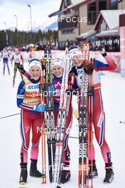 09.03.2016, Canmore, Canada (CAN): Therese Johaug (NOR), Heidi Weng (NOR), Astrid Uhrenholdt Jacobsen (NOR), (l-r)  - FIS world cup cross-country, skiathlon women, Canmore (CAN). www.nordicfocus.com. © Felgenhauer/NordicFocus. Every downloaded picture is fee-liable.