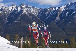 09.03.2016, Canmore, Canada (CAN): Therese Johaug (NOR), Heidi Weng (NOR), (l-r)  - FIS world cup cross-country, skiathlon women, Canmore (CAN). www.nordicfocus.com. © Felgenhauer/NordicFocus. Every downloaded picture is fee-liable.