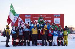 04.03.2016, Quebec, Canada (CAN): Federico Pellegrino (ITA) celebrating with the Team Italy - FIS world cup cross-country, cups, Quebec (CAN). www.nordicfocus.com. © Felgenhauer/NordicFocus. Every downloaded picture is fee-liable.