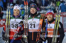 27.11.2016, Ruka, Finland (FIN): (l-r) Emil Iversen (NOR), Iivo Niskanen (FIN), Martin Johnsrud Sundby (NOR) - FIS world cup cross-country, 15km men, Ruka (FIN). www.nordicfocus.com. © THIBAUT/NordicFocus. Every downloaded picture is fee-liable.