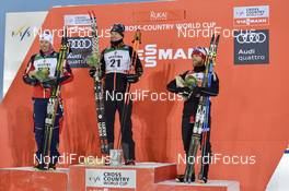 27.11.2016, Ruka, Finland (FIN): (l-r) Emil Iversen (NOR), Iivo Niskanen (FIN), Martin Johnsrud Sundby (NOR) - FIS world cup cross-country, 15km men, Ruka (FIN). www.nordicfocus.com. © THIBAUT/NordicFocus. Every downloaded picture is fee-liable.