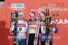 26.11.2016, Ruka, Finland (FIN): Calle Halfvarsson (SWE), +98+, Paal Golberg (NOR), Johannes Hoesflot Klaebo  (NOR), (l-r) - FIS world cup cross-country, individual sprint, Ruka (FIN). www.nordicfocus.com. © Modica/NordicFocus. Every downloaded picture is fee-liable.