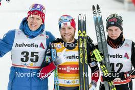 10.12.2016, Davos, Switzerland (SUI): Anders Gloeersen (NOR), Martin Johnsrud Sundby (NOR), Matti Heikkinen (FIN), (l-r) - FIS world cup cross-country, 30km men, Davos (SUI). www.nordicfocus.com. © Modica/NordicFocus. Every downloaded picture is fee-liable.
