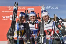 18.12.2016, La Clusaz, France (FRA): Jean Marc Gaillard (FRA), Alexis Jeannerod (FRA), Maurice Manificat (FRA) - FIS world cup cross-country, 4x7.5km men, La Clusaz (FRA). www.nordicfocus.com. © Thibaut/NordicFocus. Every downloaded picture is fee-liable.