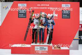 31.12.2016, Val Mustair, Switzerland (SUI): Maiken Caspersen Falla (NOR), Stina Nilsson (SWE), Heidi Weng (NOR), (l-r) - FIS world cup cross-country, tour de ski, individual sprint, Val Mustair (SUI). www.nordicfocus.com. © Modica/NordicFocus. Every downloaded picture is fee-liable.