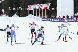 31.12.2016, Val Mustair, Switzerland (SUI): Nathalie Von Siebenthal (SUI), Anne Kylloenen (FIN), Kathrine Rolsted Harsem (NOR), Jessica Diggins (USA), Stina Nilsson (SWE), (l-r)  - FIS world cup cross-country, tour de ski, individual sprint, Val Mustair (SUI). www.nordicfocus.com. © Modica/NordicFocus. Every downloaded picture is fee-liable.