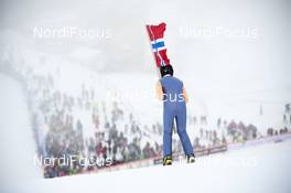 23.01.2016, Chaux-Neuve, France (FRA): Norwegian flag held by a young ski jumper   - FIS world cup nordic combined, individual gundersen HS118/10km, Chaux-Neuve (FRA). www.nordicfocus.com. © Becker/NordicFocus. Every downloaded picture is fee-liable.
