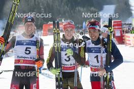 23.01.2016, Chaux-Neuve, France (FRA): Bernhard Gruber (AUT), Eric Frenzel (GER), Akito Watabe (JPN), (l-r) - FIS world cup nordic combined, individual gundersen HS118/10km, Chaux-Neuve (FRA). www.nordicfocus.com. © Becker/NordicFocus. Every downloaded picture is fee-liable.