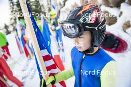 23.01.2016, Chaux-Neuve, France (FRA): Young ski jumper prepares for celebrating in Chaux Neuve SJ Stadium   - FIS world cup nordic combined, individual gundersen HS118/10km, Chaux-Neuve (FRA). www.nordicfocus.com. © Becker/NordicFocus. Every downloaded picture is fee-liable.