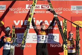 29.01.2016, Seefeld, Austria (AUT): Akito Watabe (JPN), Eric Frenzel (GER), Fabian Riessle (GER), (l-r) - FIS world cup nordic combined, individual gundersen HS109/5km, Seefeld (AUT). www.nordicfocus.com. © Modica/NordicFocus. Every downloaded picture is fee-liable.