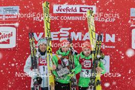 31.01.2016, Seefeld, Austria (AUT): Akito Watabe (JPN), Eric Frenzel (GER), Fabian Riessle (GER), (l-r) - FIS world cup nordic combined, individual gundersen HS109/10km, Seefeld (AUT). www.nordicfocus.com. © Modica/NordicFocus. Every downloaded picture is fee-liable.