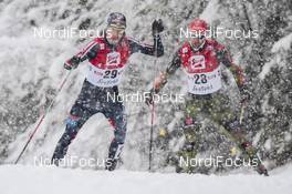 31.01.2016, Seefeld, Austria (AUT): Mikko Kokslien (NOR), Bjoern Kircheisen (GER), (l-r)  - FIS world cup nordic combined, individual gundersen HS109/10km, Seefeld (AUT). www.nordicfocus.com. © Modica/NordicFocus. Every downloaded picture is fee-liable.
