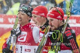 31.01.2016, Seefeld, Austria (AUT): Akito Watabe (JPN), Eric Frenzel (GER), Fabian Riessle (GER), (l-r)  - FIS world cup nordic combined, individual gundersen HS109/10km, Seefeld (AUT). www.nordicfocus.com. © Modica/NordicFocus. Every downloaded picture is fee-liable.