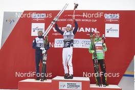 06.02.2016, Oslo, Norway (NOR): Akito Watabe (JPN), Jarl Magnus Riiber (NOR), Eric Frenzel (GER), (l-r) - FIS world cup nordic combined, individual gundersen HS134/10km, Oslo (NOR). www.nordicfocus.com. © Felgenhauer/NordicFocus. Every downloaded picture is fee-liable.