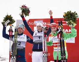 06.02.2016, Oslo, Norway (NOR): Akito Watabe (JPN), Jarl Magnus Riiber (NOR), Eric Frenzel (GER), (l-r) - FIS world cup nordic combined, individual gundersen HS134/10km, Oslo (NOR). www.nordicfocus.com. © Felgenhauer/NordicFocus. Every downloaded picture is fee-liable.