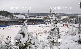 21.02.2016, Lahti, Finland (FIN): athletes' line up and ski stadium seen from above   - FIS world cup nordic combined, individual gundersen HS130/10km, Lahti (FIN). www.nordicfocus.com. © Felgenhauer/NordicFocus. Every downloaded picture is fee-liable.