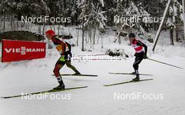 23.02.2016, Kuopio, Finland (FIN): (l-r) Eric Frenzel (GER), Fischer, Swix, Rottefella, Adidas and Tim Hug (SUI), Fischer, One Way, Rottefella, Odlo - FIS world cup nordic combined, individual gundersen HS127/10km, Kuopio (FIN). www.nordicfocus.com. © Laiho/NordicFocus. Every downloaded picture is fee-liable.