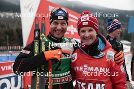 27.02.2016, Val di Fiemme, Italy (ITA): Bernhard Gruber (AUT) with coach Jochen Strobl - FIS world cup nordic combined, individual gundersen HS134/10km, Val di Fiemme (ITA). www.nordicfocus.com. © Modica/NordicFocus. Every downloaded picture is fee-liable.