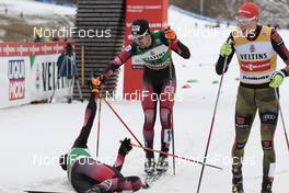27.02.2016, Val di Fiemme, Italy (ITA): Bernhard Gruber (AUT), Lukas Klapfer (AUT), Eric Frenzel (GER), (l-r)  - FIS world cup nordic combined, individual gundersen HS134/10km, Val di Fiemme (ITA). www.nordicfocus.com. © Modica/NordicFocus. Every downloaded picture is fee-liable.