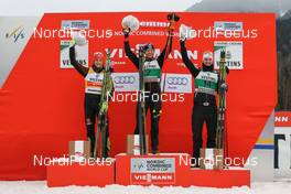 27.02.2016, Val di Fiemme, Italy (ITA): Eric Frenzel (GER), Bernhard Gruber (AUT), Joergen Graabak (NOR), (l-r) - FIS world cup nordic combined, individual gundersen HS134/10km, Val di Fiemme (ITA). www.nordicfocus.com. © Modica/NordicFocus. Every downloaded picture is fee-liable.