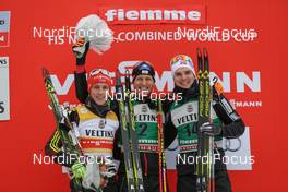 27.02.2016, Val di Fiemme, Italy (ITA): Eric Frenzel (GER), Bernhard Gruber (AUT), Joergen Graabak (NOR), (l-r) - FIS world cup nordic combined, individual gundersen HS134/10km, Val di Fiemme (ITA). www.nordicfocus.com. © Modica/NordicFocus. Every downloaded picture is fee-liable.