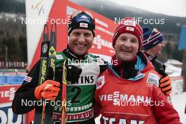 27.02.2016, Val di Fiemme, Italy (ITA): Bernhard Gruber (AUT) with coach Jochen Strobl - FIS world cup nordic combined, individual gundersen HS134/10km, Val di Fiemme (ITA). www.nordicfocus.com. © Modica/NordicFocus. Every downloaded picture is fee-liable.