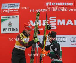 27.02.2016, Val di Fiemme, Italy (ITA): Eric Frenzel (GER), Bernhard Gruber (AUT), (l-r)  - FIS world cup nordic combined, individual gundersen HS134/10km, Val di Fiemme (ITA). www.nordicfocus.com. © Modica/NordicFocus. Every downloaded picture is fee-liable.