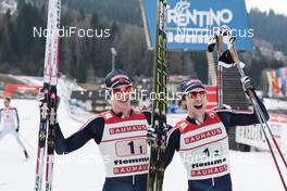 26.02.2016, Val di Fiemme, Italy (ITA): Magnus Krog (NOR), Joergen Graabak (NOR), (l-r)  - FIS world cup nordic combined, team sprint HS134/2x7.5km, Val di Fiemme (ITA). www.nordicfocus.com. © Modica/NordicFocus. Every downloaded picture is fee-liable.