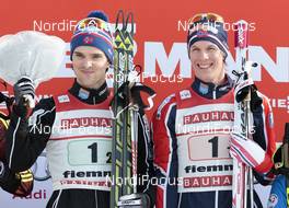 26.02.2016, Val di Fiemme, Italy (ITA): Joergen Graabak (NOR), Magnus Krog (NOR), (l-r) - FIS world cup nordic combined, team sprint HS134/2x7.5km, Val di Fiemme (ITA). www.nordicfocus.com. © Modica/NordicFocus. Every downloaded picture is fee-liable.