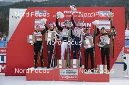 26.02.2016, Val di Fiemme, Italy (ITA): Tobias Haug (GER), Tino Edelmann (GER), Joergen Graabak (NOR), Magnus Krog (NOR), Francois Braud (FRA), Maxime Laheurte (FRA), (l-r) - FIS world cup nordic combined, team sprint HS134/2x7.5km, Val di Fiemme (ITA). www.nordicfocus.com. © Modica/NordicFocus. Every downloaded picture is fee-liable.