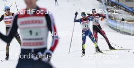 26.02.2016, Val di Fiemme, Italy (ITA): Tino Edelmann (GER), Maxime Laheurte (FRA), Bernhard Gruber (AUT), (l-r)  - FIS world cup nordic combined, team sprint HS134/2x7.5km, Val di Fiemme (ITA). www.nordicfocus.com. © Modica/NordicFocus. Every downloaded picture is fee-liable.