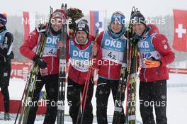 04.03.2016, Schonach, Germany (GER): Philipp Orter (AUT), Lukas Klapfer (AUT), Bernhard Flaschberger (AUT), Bernhard Gruber (AUT), (l-r) - FIS world cup nordic combined, team HS106/4x5km, Schonach (GER). www.nordicfocus.com. © Modica/NordicFocus. Every downloaded picture is fee-liable.