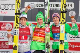 01.01.2016, Garmisch, Germany (GER): (l-r) Kenneth Gangnes (NOR), Fischer, Peter Prevc (SLO) and Severin Freund (GER), Fischer - FIS world cup ski jumping, four hills tournament, individual HS140, Garmisch (GER). www.nordicfocus.com. © Laiho/NordicFocus. Every downloaded picture is fee-liable.