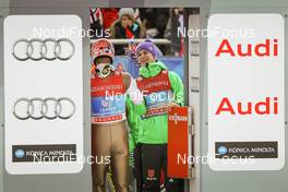 01.01.2016, Garmisch, Germany (GER): (l-r) Severin Freund (GER), Fischer and Andreas Wellinger (GER) - FIS world cup ski jumping, four hills tournament, individual HS140, Garmisch (GER). www.nordicfocus.com. © Laiho/NordicFocus. Every downloaded picture is fee-liable.