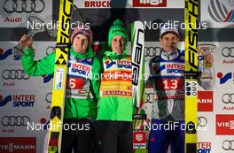 03.01.2016, Innsbruck, Austria (AUT): (l-r) Severin Freund (GER), Fischer, Peter Prevc (SLO) and Kenneth Gangnes (NOR), Fischer - FIS world cup ski jumping, four hills tournament, individual HS130, Innsbruck (AUT). www.nordicfocus.com. © Laiho/NordicFocus. Every downloaded picture is fee-liable.