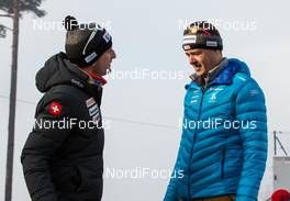 03.01.2016, Innsbruck, Austria (AUT): (l-r) Pipo Schoedler (SUI), the headcoach of team Switzerland and Berni Schoedler (SUI), the team leader of team Switzerland - FIS world cup ski jumping, four hills tournament, individual HS130, Innsbruck (AUT). www.nordicfocus.com. © Laiho/NordicFocus. Every downloaded picture is fee-liable.